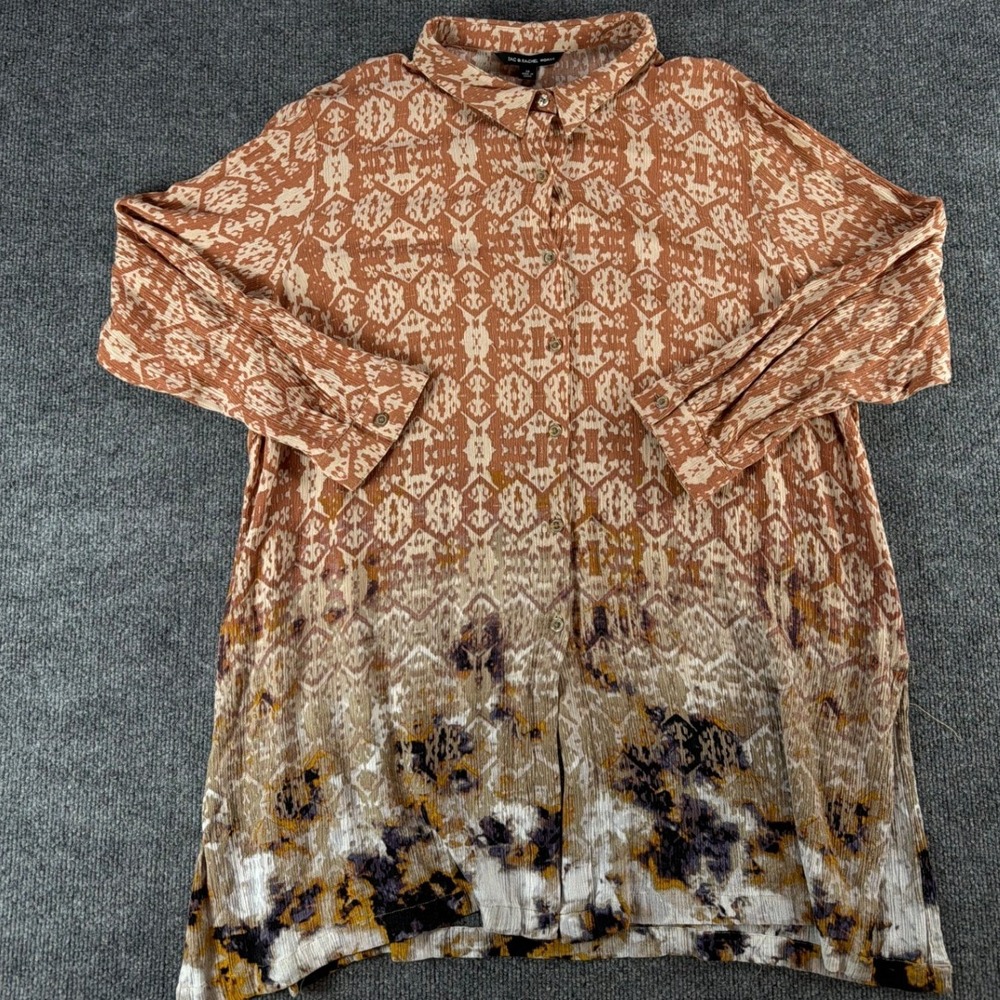 Zac‎ & Rachel Woman Terracotta Geometric Abstract Crinkle Tunic Blouse 1X
